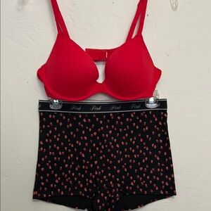 Victoria's Secret Red and Black Bra & Boy Short
